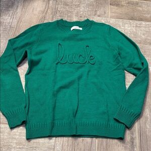 LOFT Women's Emerald Green 'luck' Crewneck Sweater sz Medium